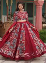 Rayon  Red Navratri Wear Printed Readymade Lehenga Choli